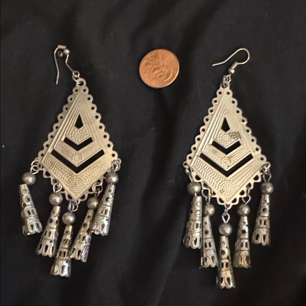 Silver Geometric Dangle Earrings